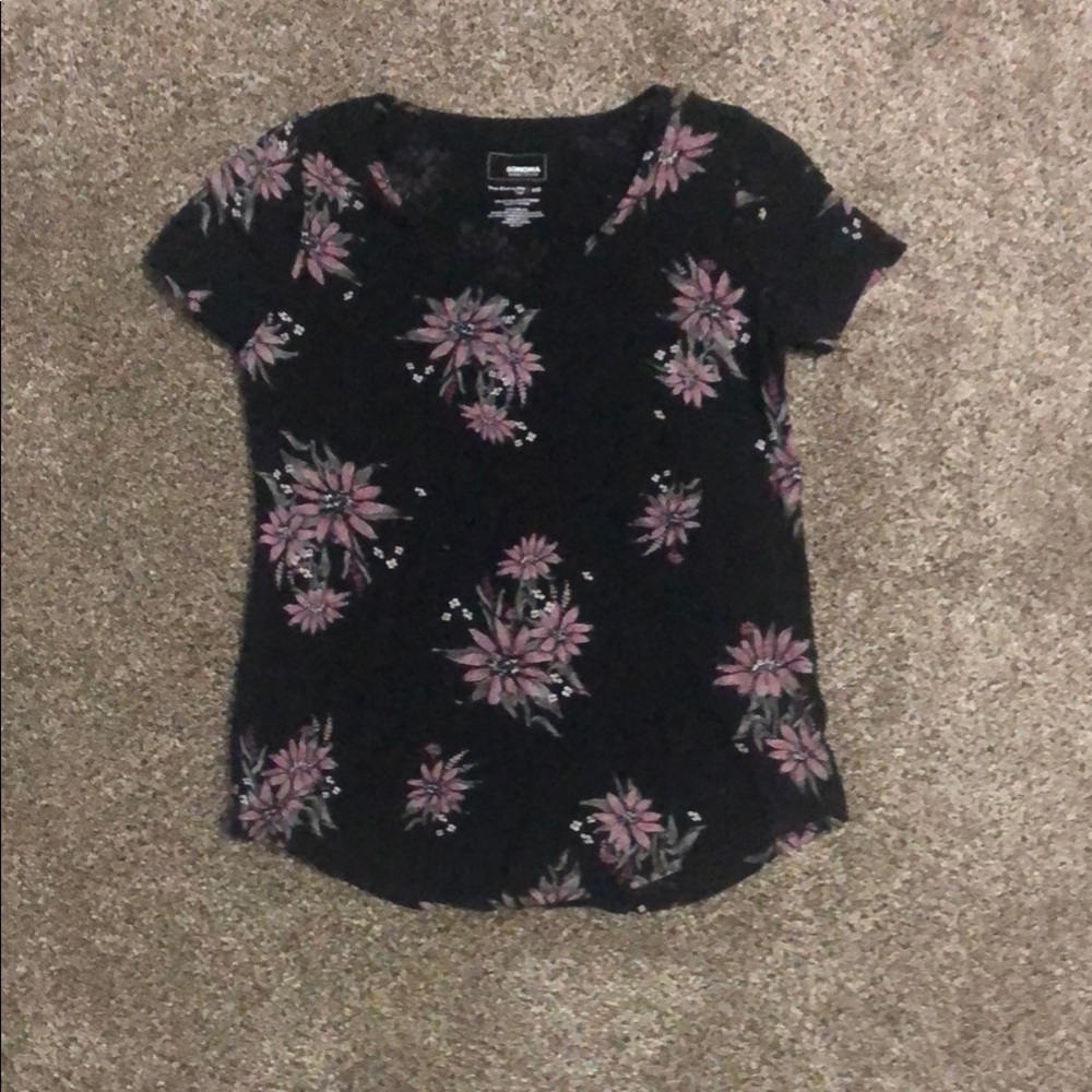 Sonoma Black and Pink Floral Short Sleeve Top